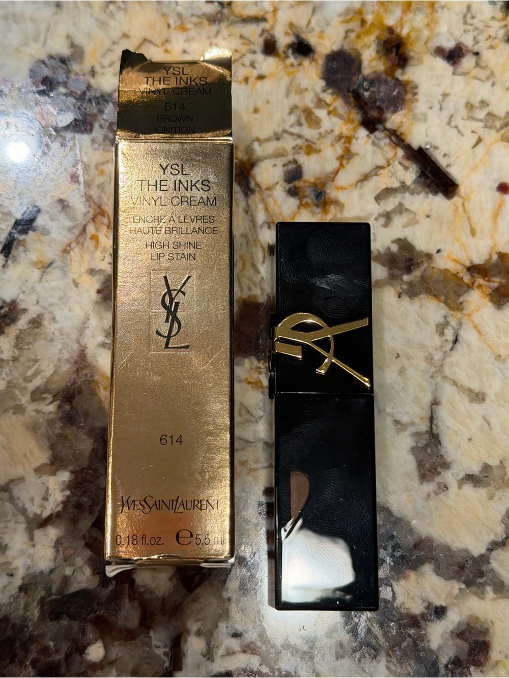 YSL The Inks Vinyl Cream Shade 614 Brown Ignition Lip Balm Lip Stain NIB